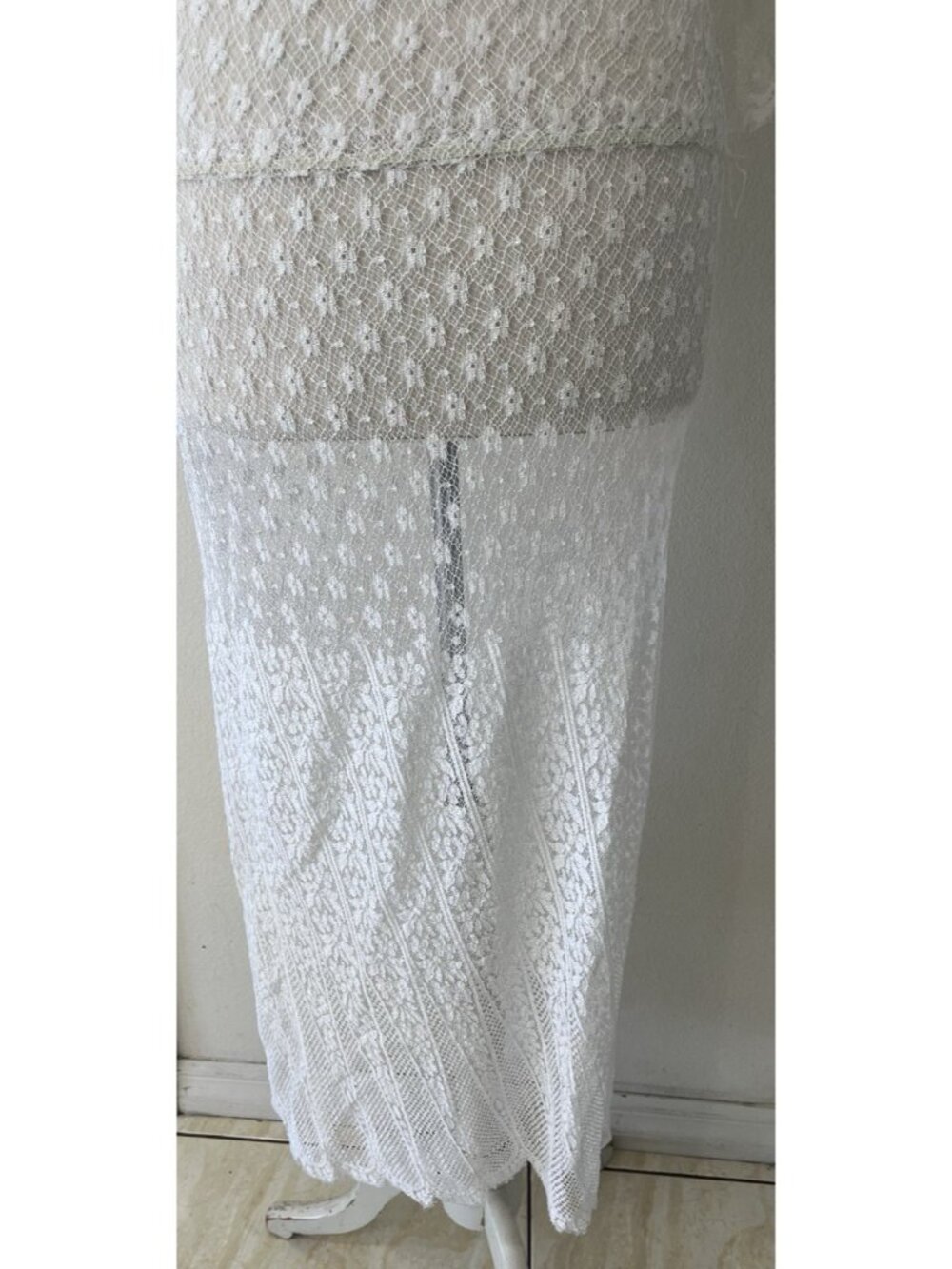 Vtg Jessica McClintock White Lace Prairie Dress Drop Waist Blouson Size 12 M - Picture 15 of 16